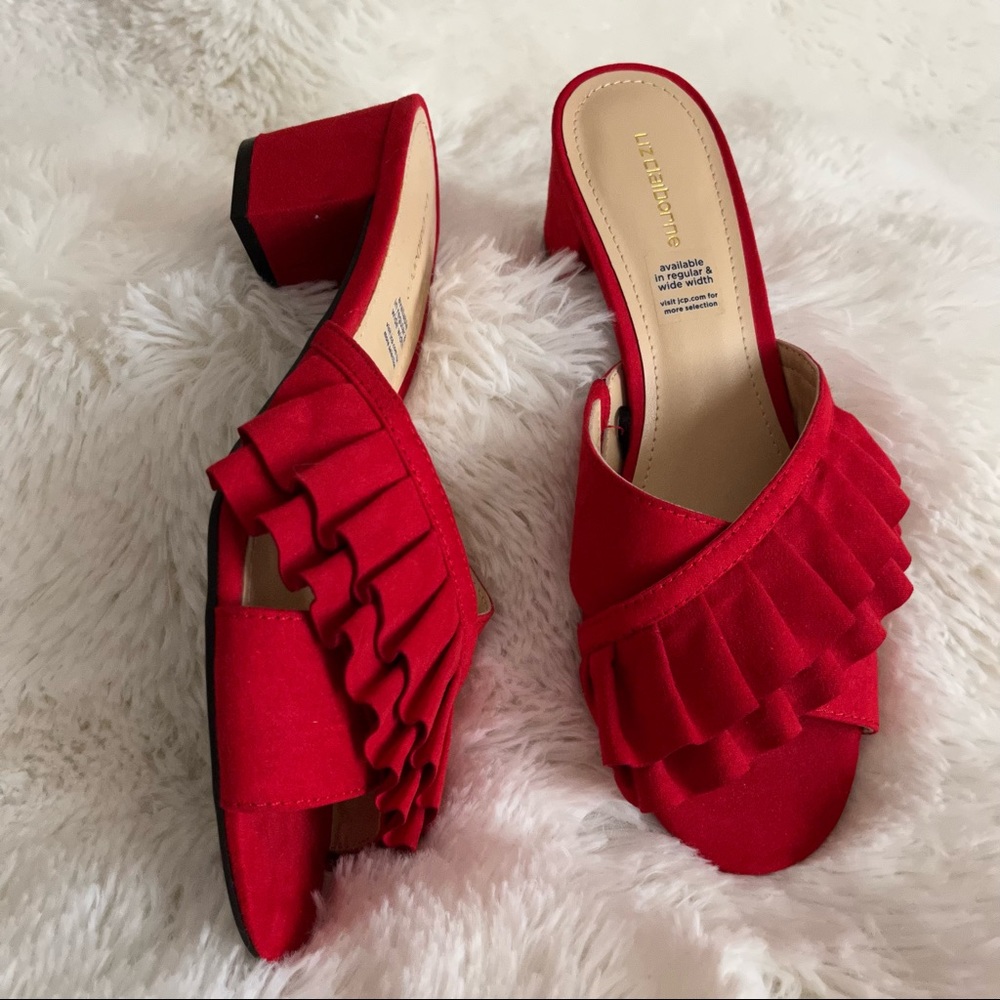 Holiday Fashion Liz Claiborne Cerika Red Block Heel Sandals slip ons